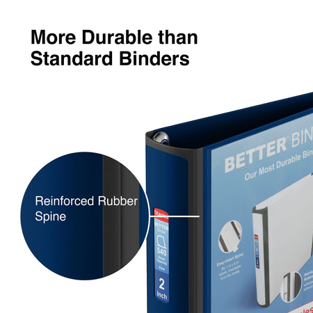 Staples 2" 3-Ring Better Binder, D-Ring, Navy Blue