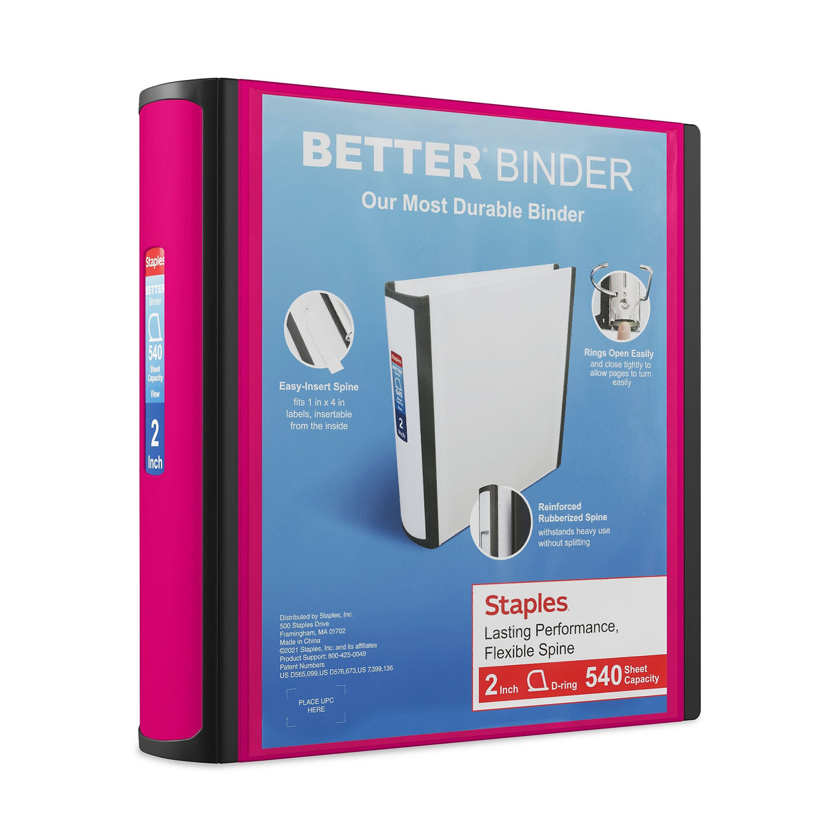 Staples 2" 3-Ring Better Binder, D-Ring, Pink