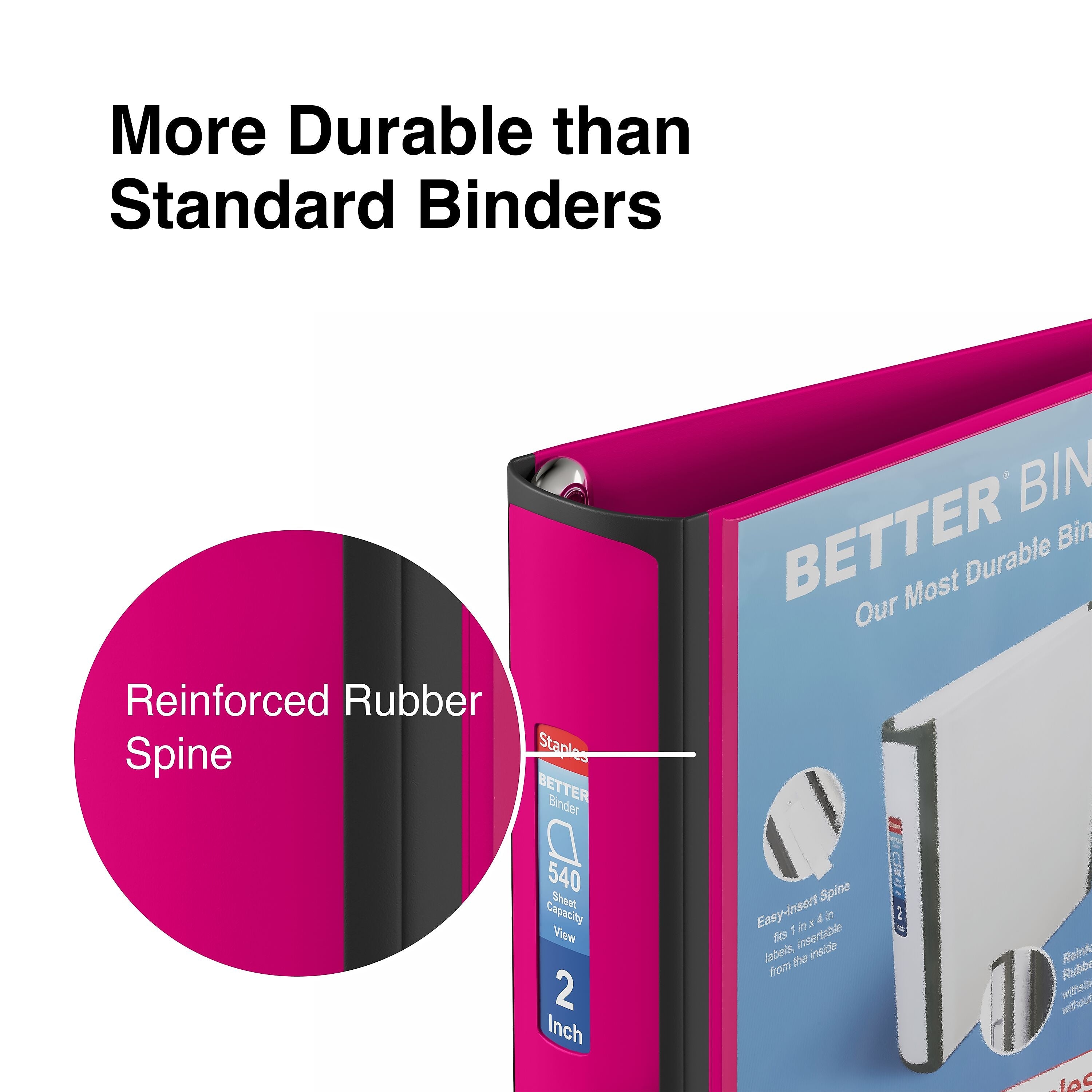 Staples 2" 3-Ring Better Binder, D-Ring, Pink