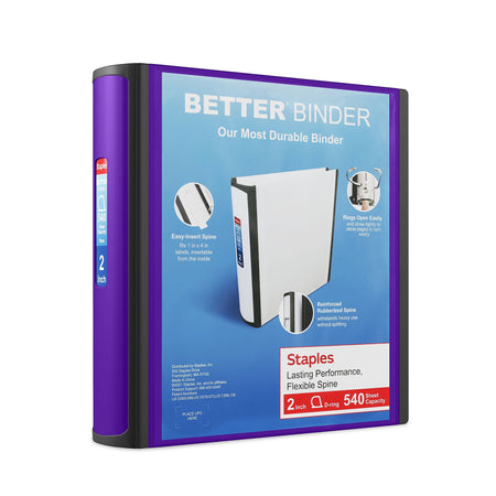 Staples 2" 3-Ring Better Binder, D-Ring, Purple