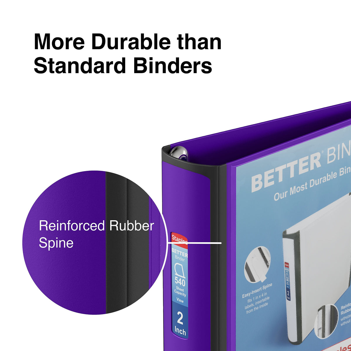 Staples 2" 3-Ring Better Binder, D-Ring, Purple