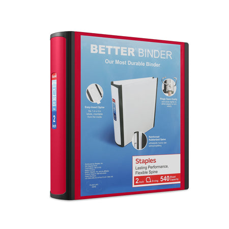 Staples 2" 3-Ring Better Binder, D-Ring, Red