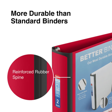 Staples 2" 3-Ring Better Binder, D-Ring, Red