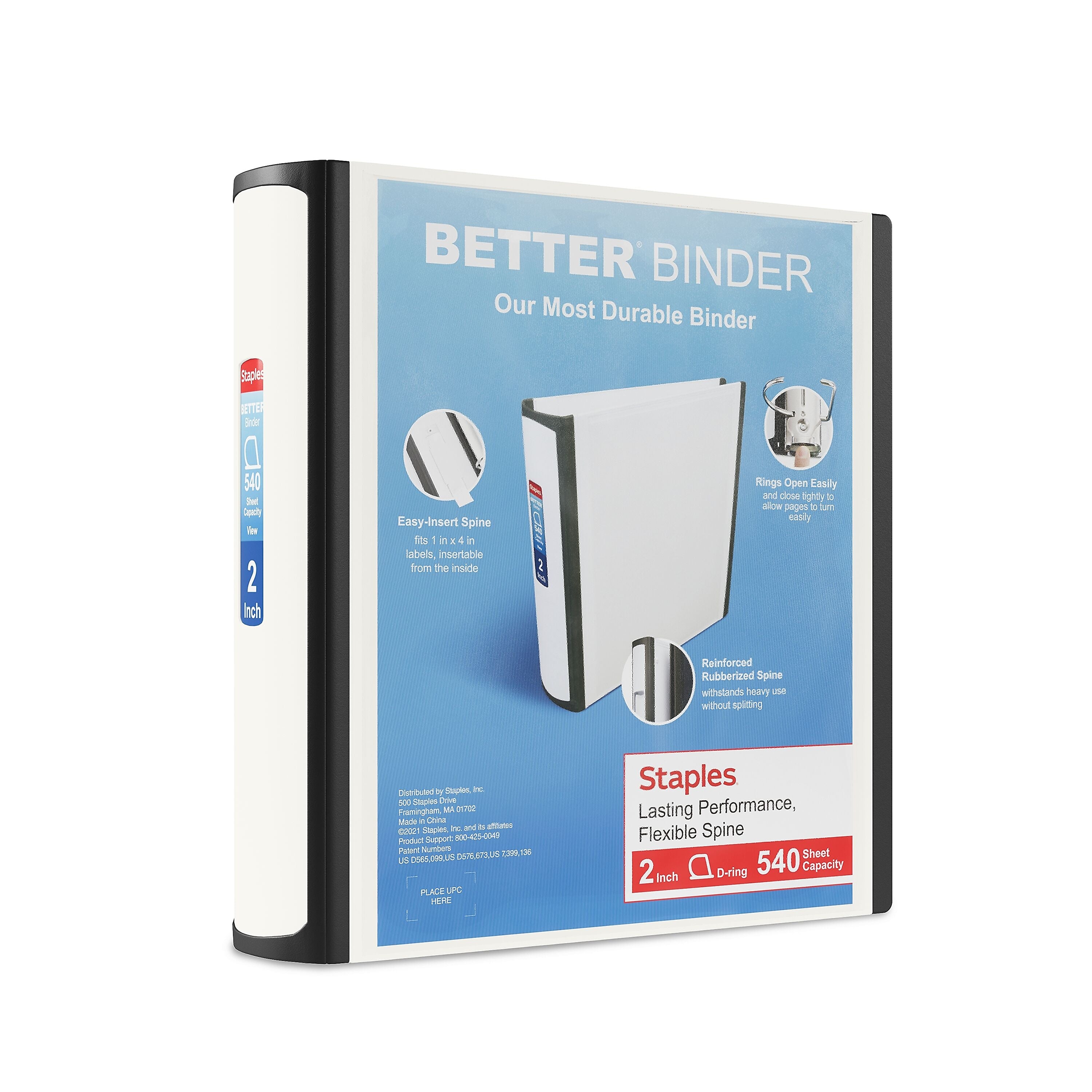 Staples 2" 3-Ring Better Binder, D-Ring, White