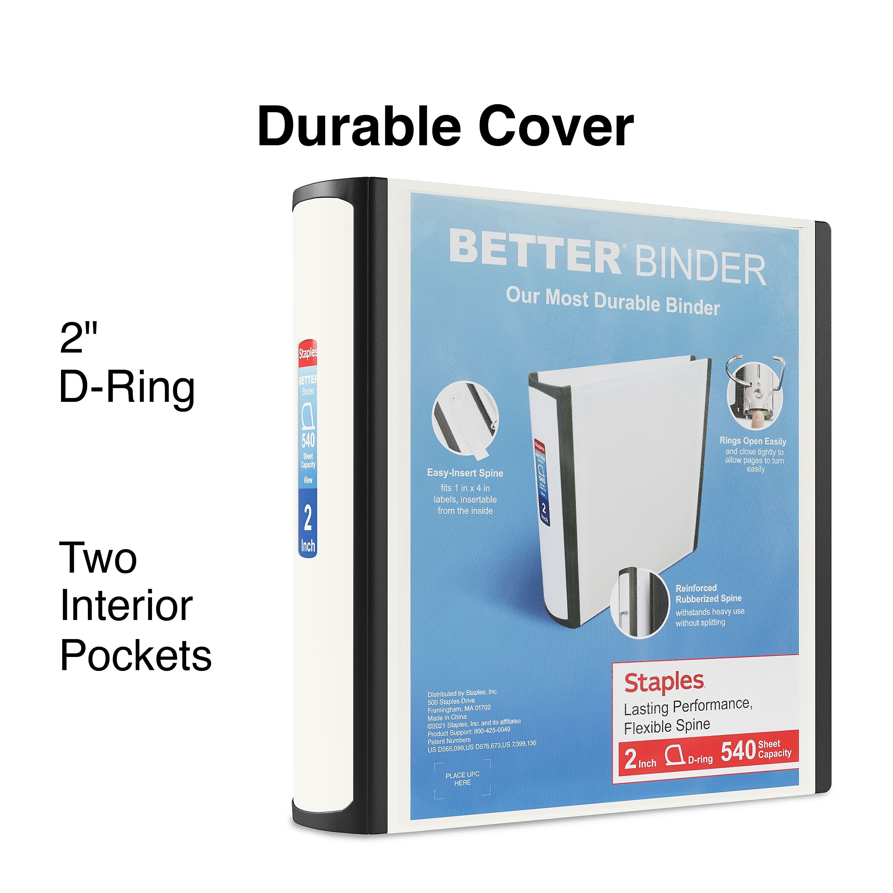 Staples 2" 3-Ring Better Binder, D-Ring, White