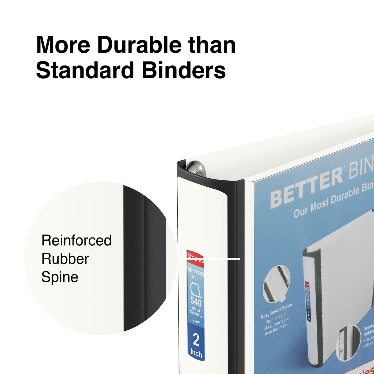 Staples 2" 3-Ring Better Binder, D-Ring, White