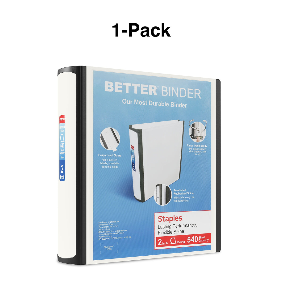 Staples 2" 3-Ring Better Binder, D-Ring, White