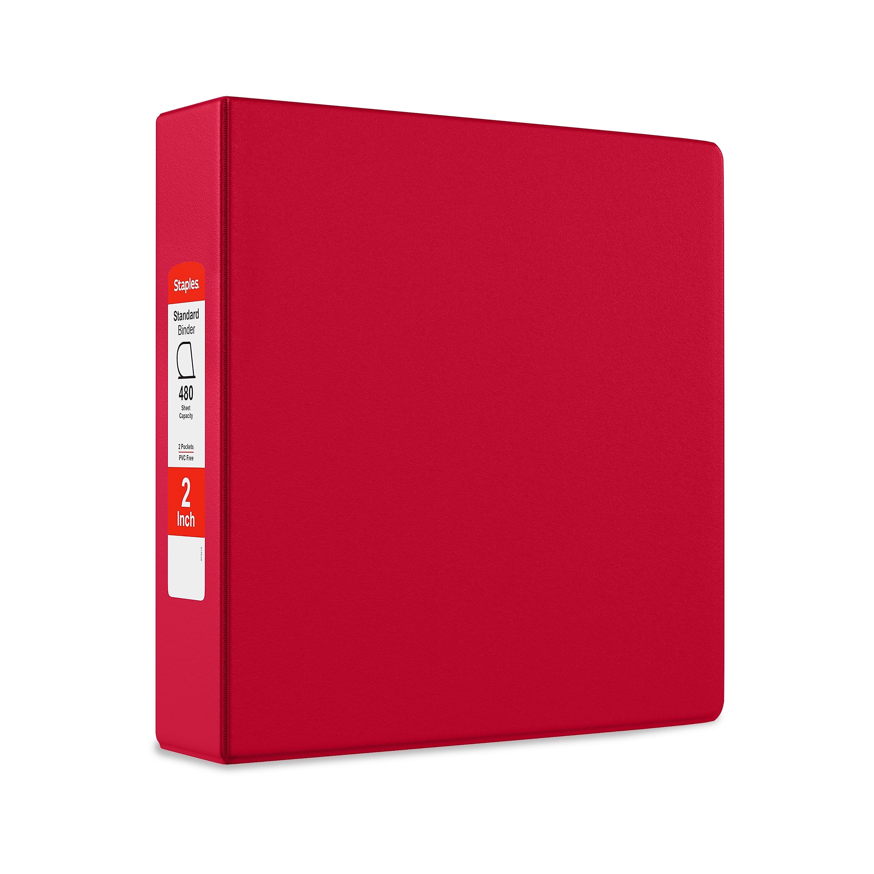 Staples 2" 3-Ring Non-View Binder, D-Ring, Red