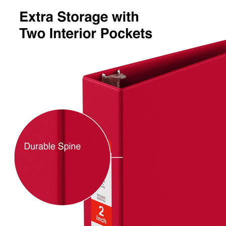 Staples 2" 3-Ring Non-View Binder, D-Ring, Red