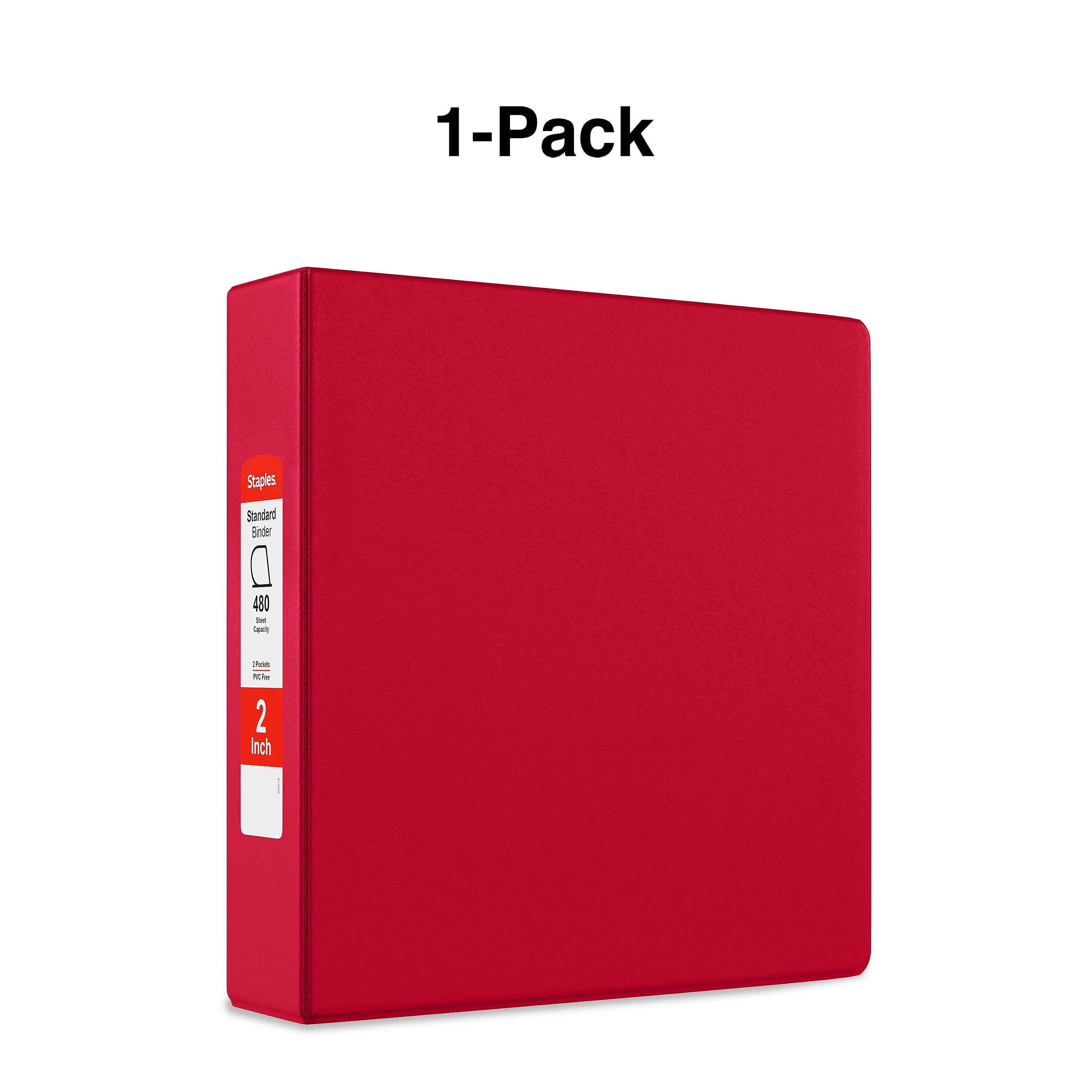 Staples 2" 3-Ring Non-View Binder, D-Ring, Red