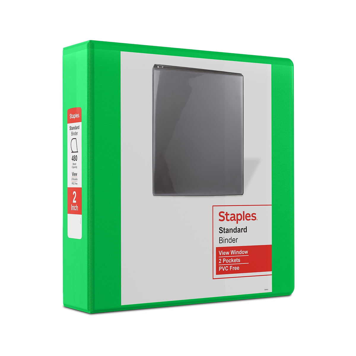 Staples 2" 3-Ring View Binder, D-Ring, Green