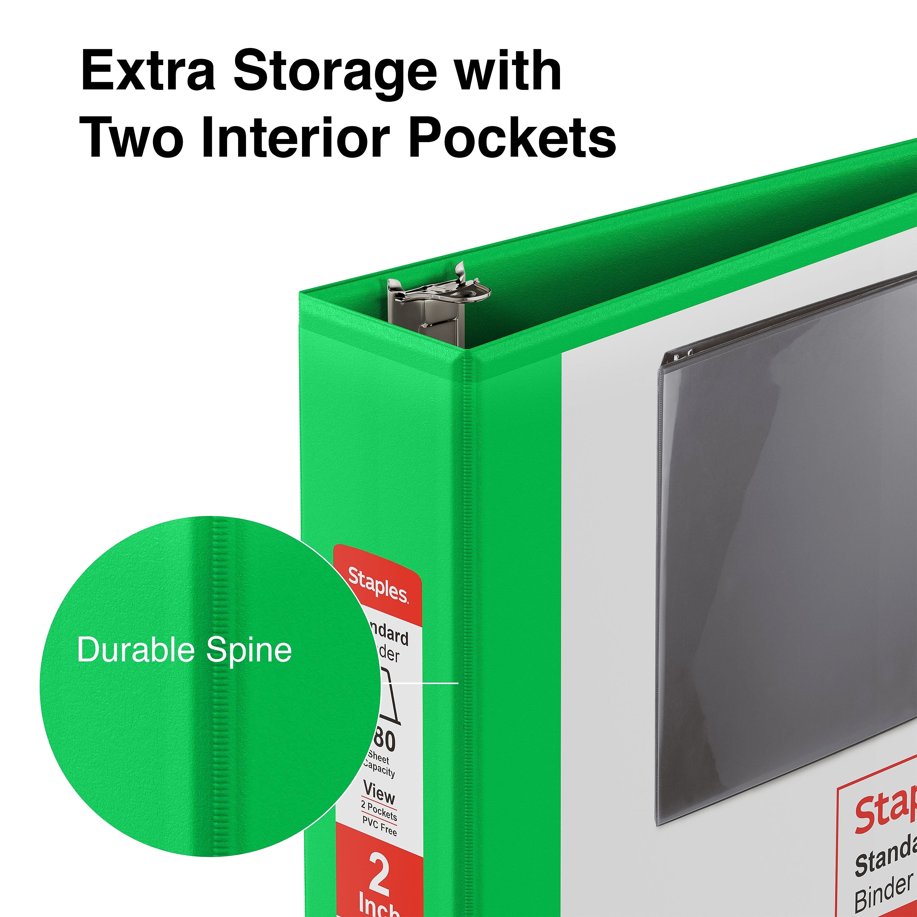 Staples 2" 3-Ring View Binder, D-Ring, Green