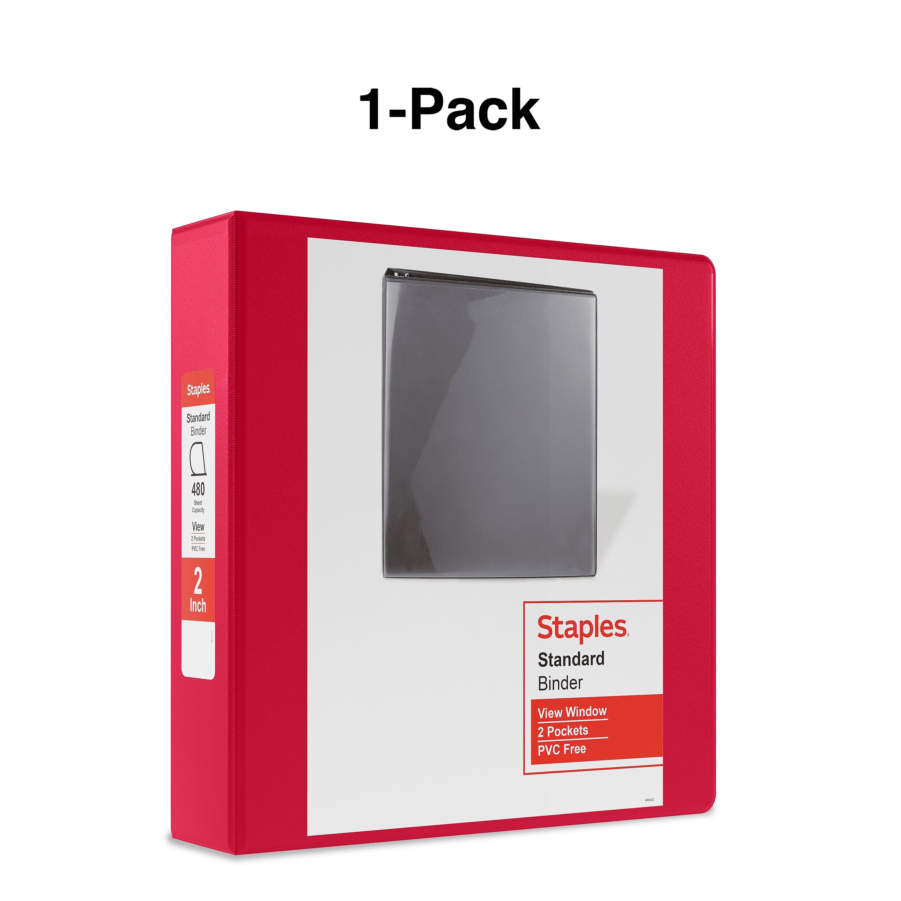 Staples 2" 3-Ring View Binder, D-Ring, Red