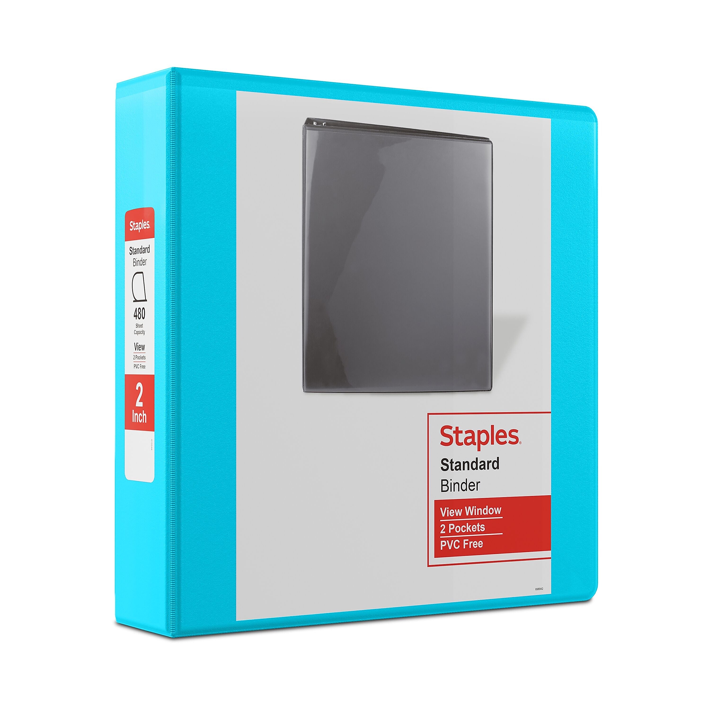 Staples 2" 3-Ring View Binder, D-Ring, Teal