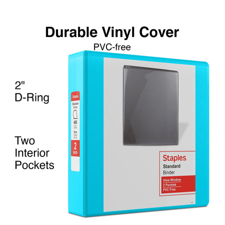 Staples 2" 3-Ring View Binder, D-Ring, Teal