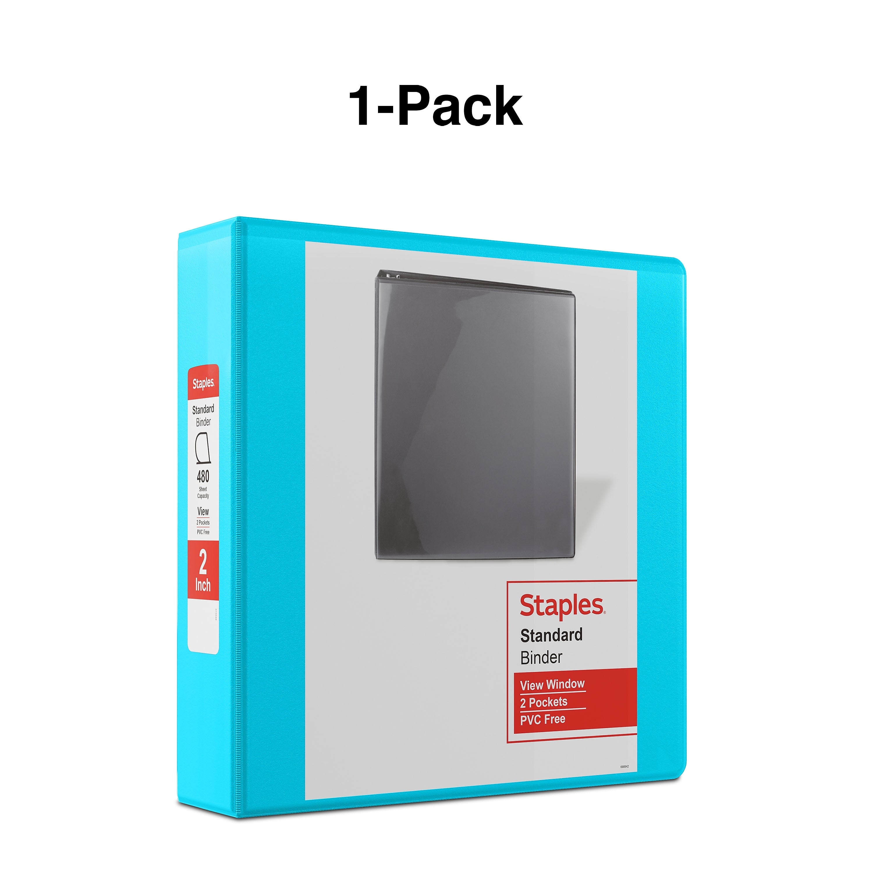 Staples 2" 3-Ring View Binder, D-Ring, Teal