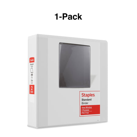 Staples 2" 3-Ring View Binder, D-Ring, White