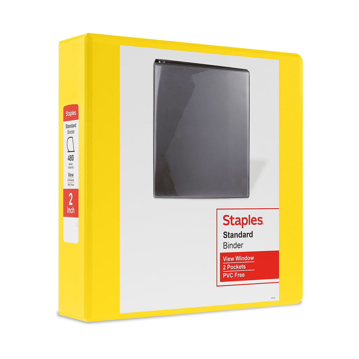 Staples 2" 3-Ring View Binder, D-Ring, Yellow