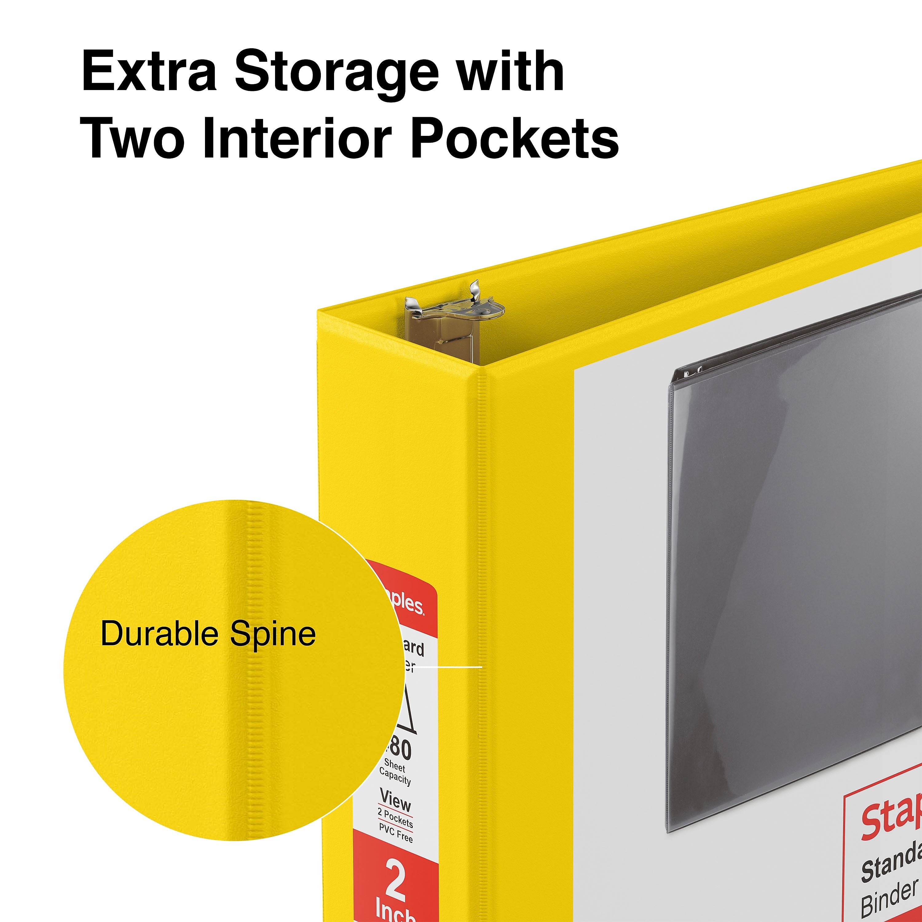 Staples 2" 3-Ring View Binder, D-Ring, Yellow