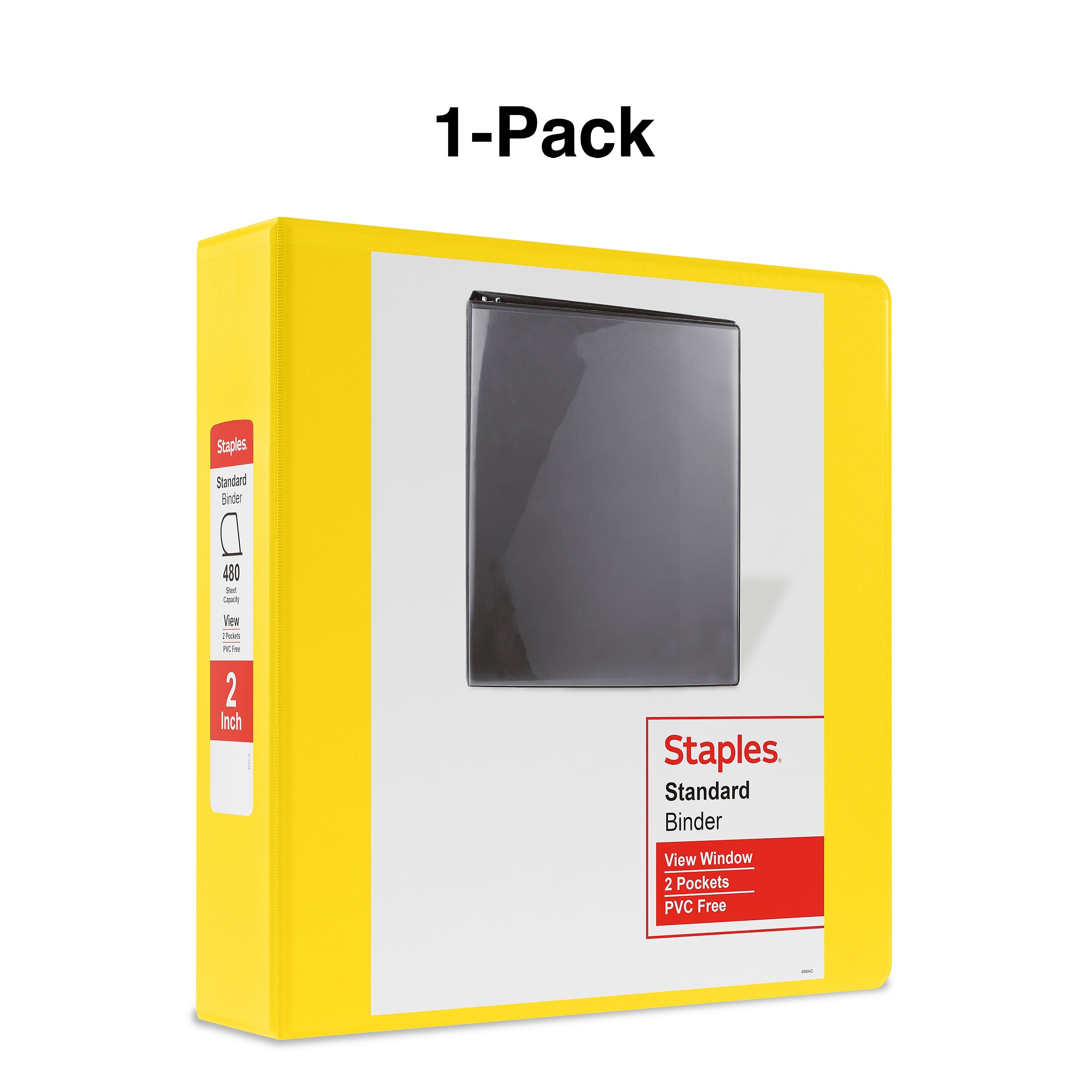 Staples 2" 3-Ring View Binder, D-Ring, Yellow