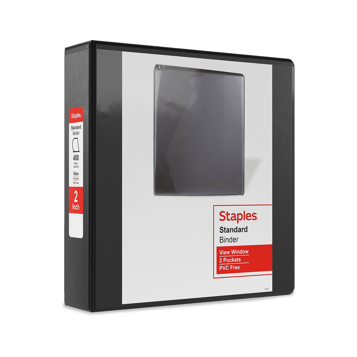 Staples 2" 3-Ring View Binders, D-Ring, Black, 6/Pack