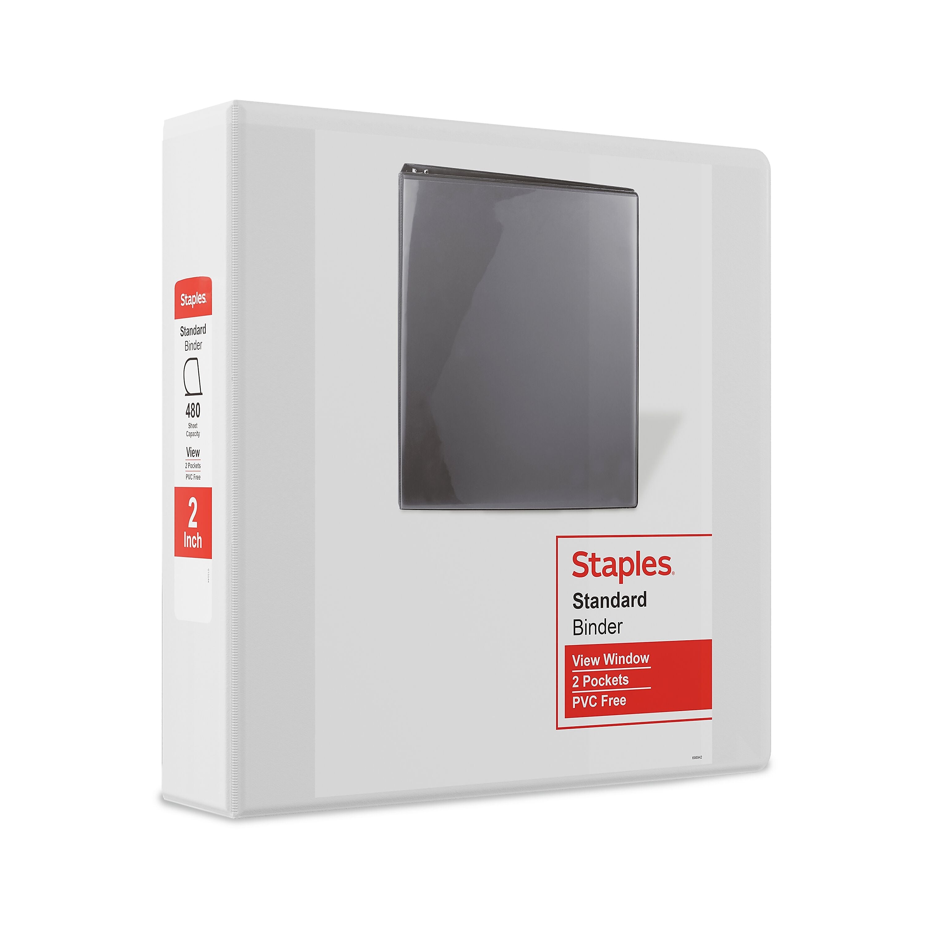 Staples 2" 3-Ring View Binders, D-Ring, White, 6/Pack