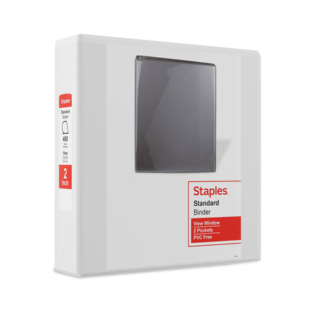 Staples 2" 3-Ring View Binders, D-Ring, White, 6/Pack