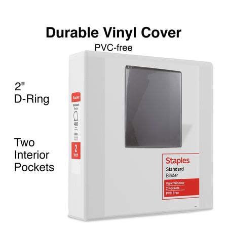 Staples 2" 3-Ring View Binders, D-Ring, White, 6/Pack