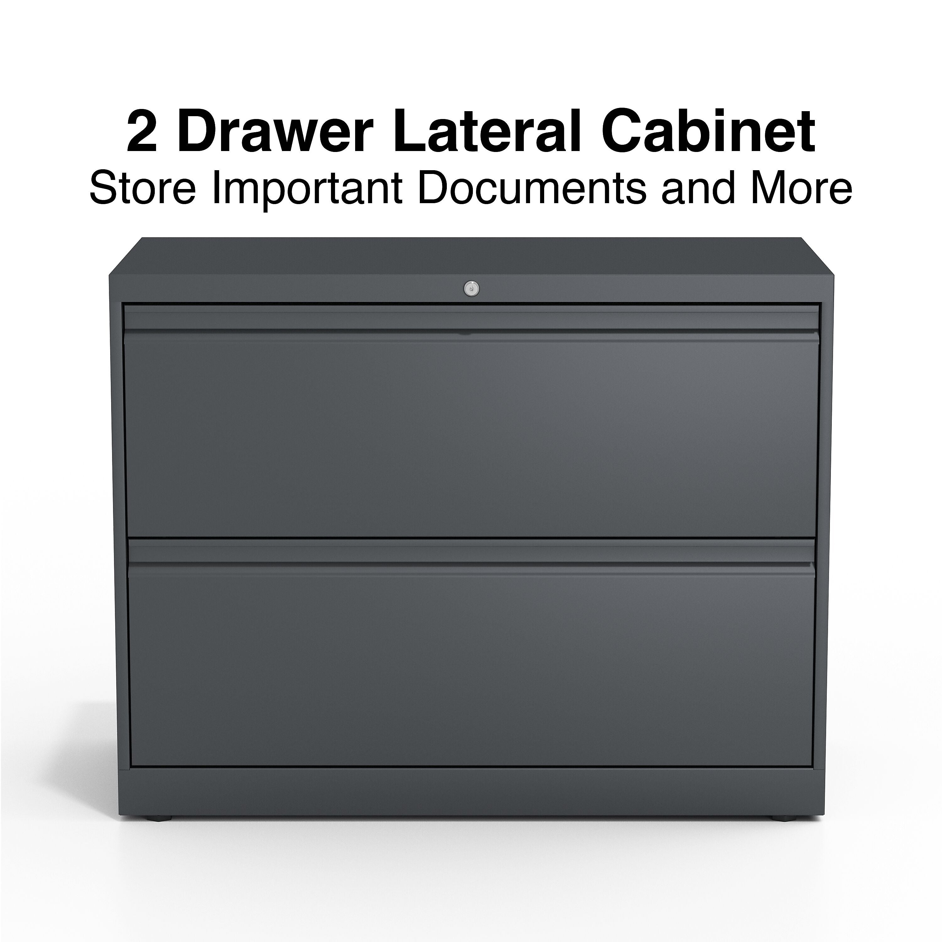 Staples 2-Drawer Lateral File Cabinet, Locking, Letter/Legal, Charcoal, 36"W