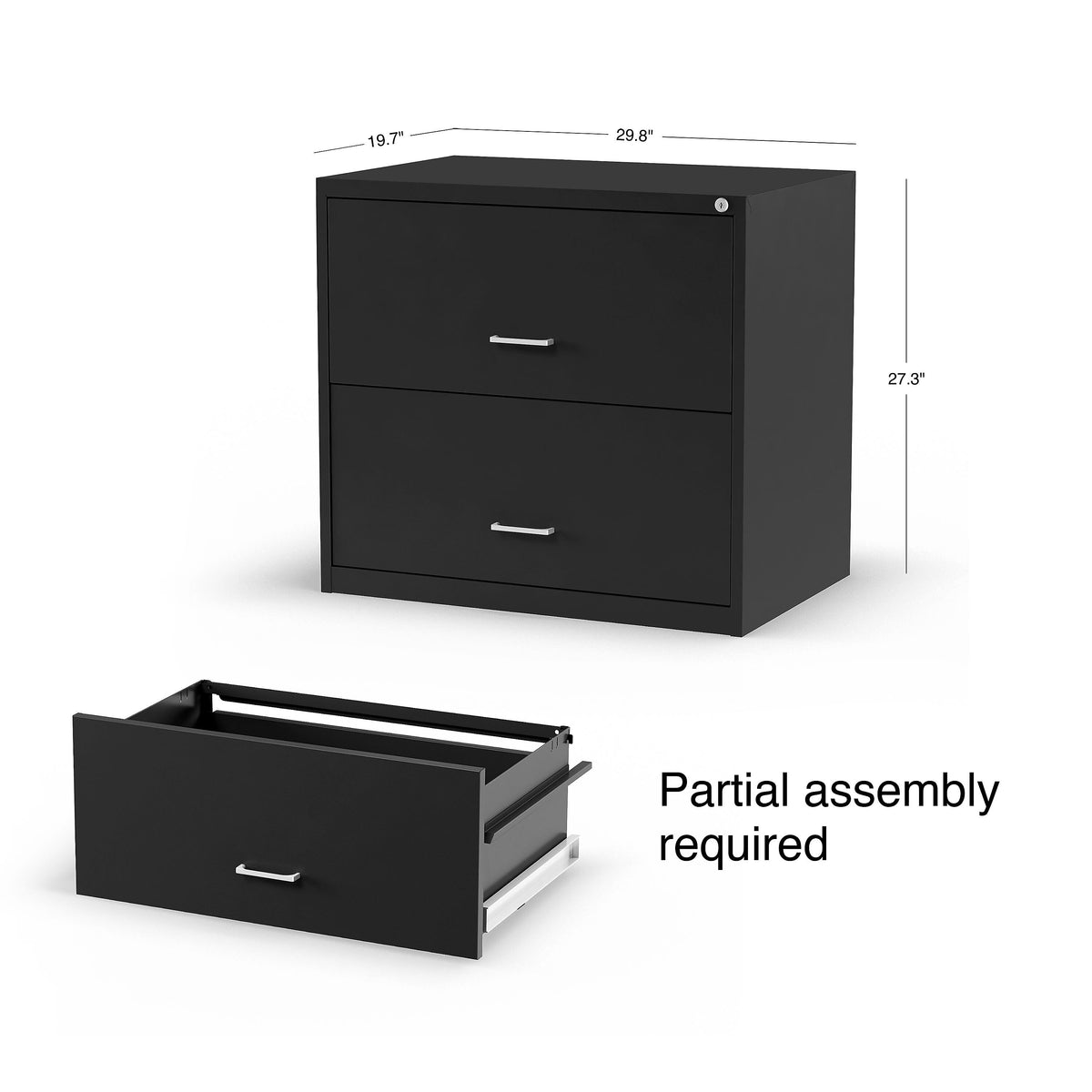 Staples 2-Drawer Light Duty Lateral File Cabinet, Locking, Letter/Legal, Black, 30"W