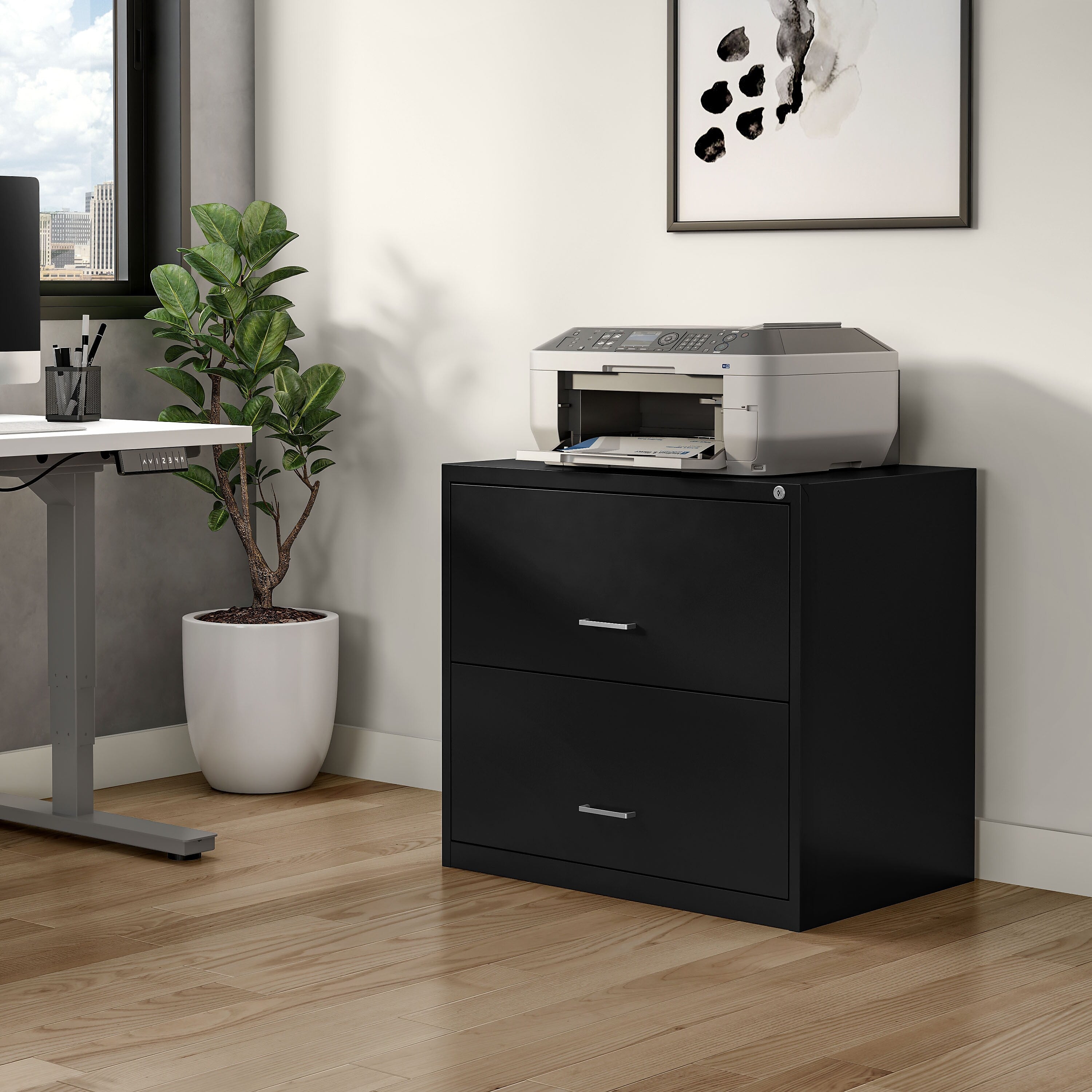 Staples 2-Drawer Light Duty Lateral File Cabinet, Locking, Letter/Legal, Black, 30