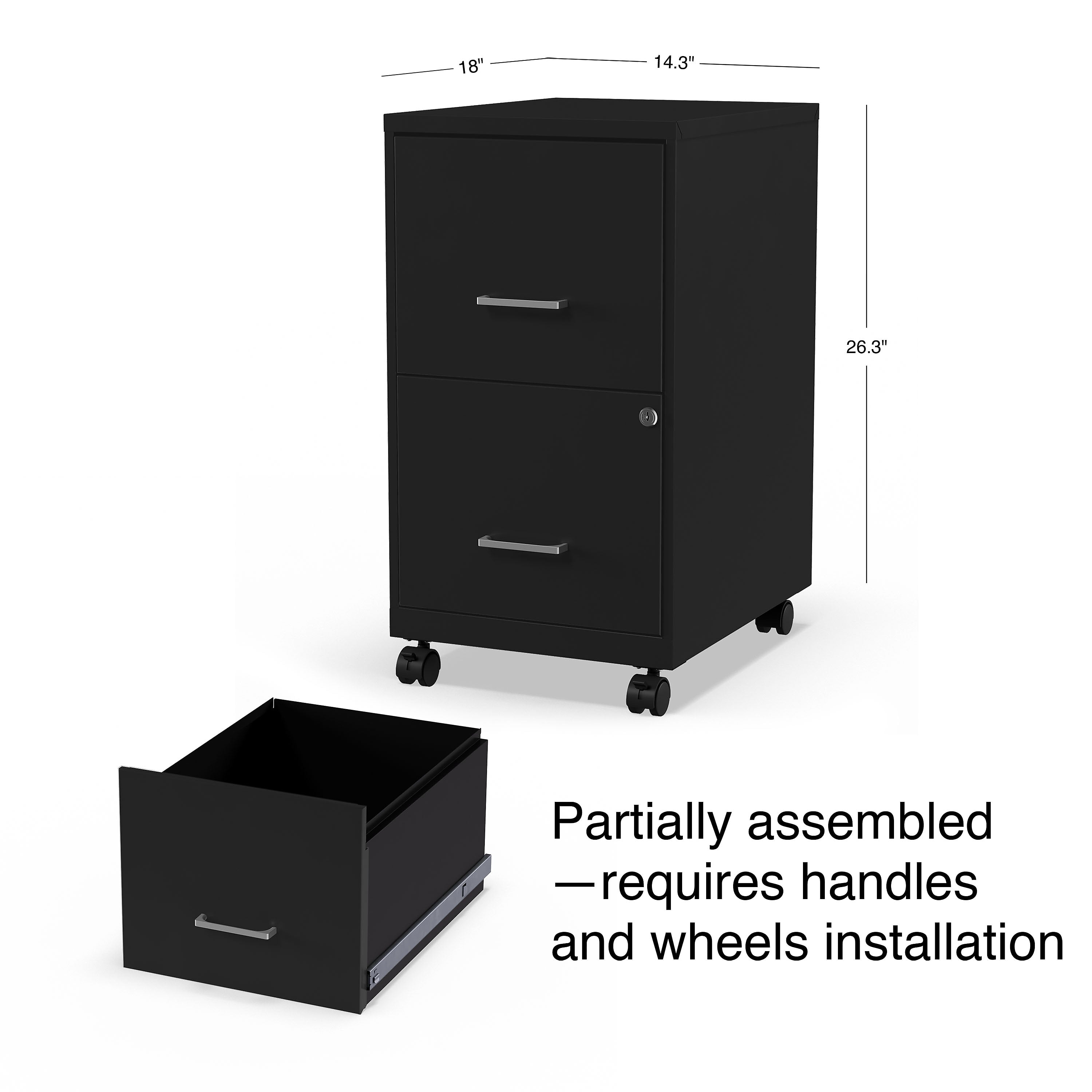 Staples 2-Drawer Light Duty Vertical File Cabinet, Locking, Letter, Black, 18