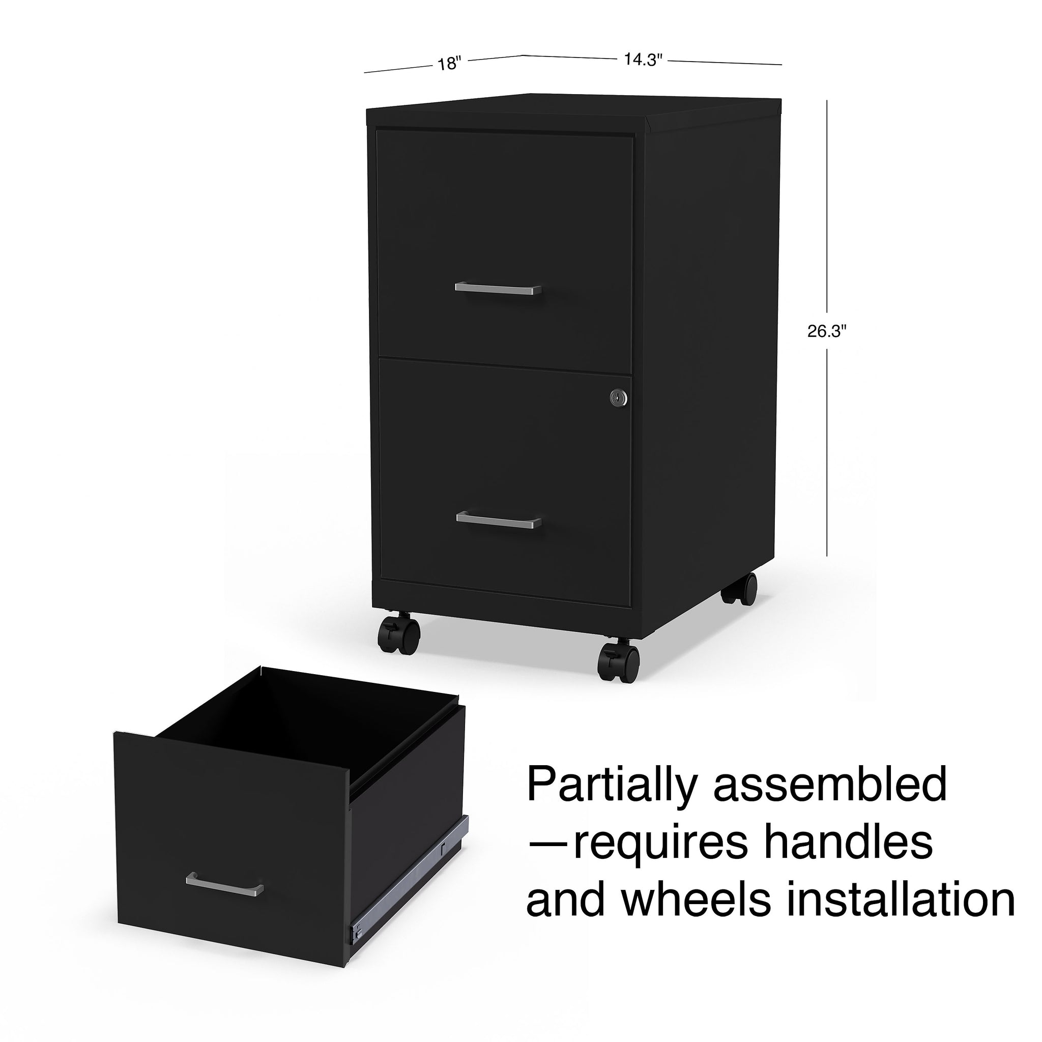 Staples 2-Drawer Light Duty Vertical File Cabinet, Locking, Letter, Black, 18
