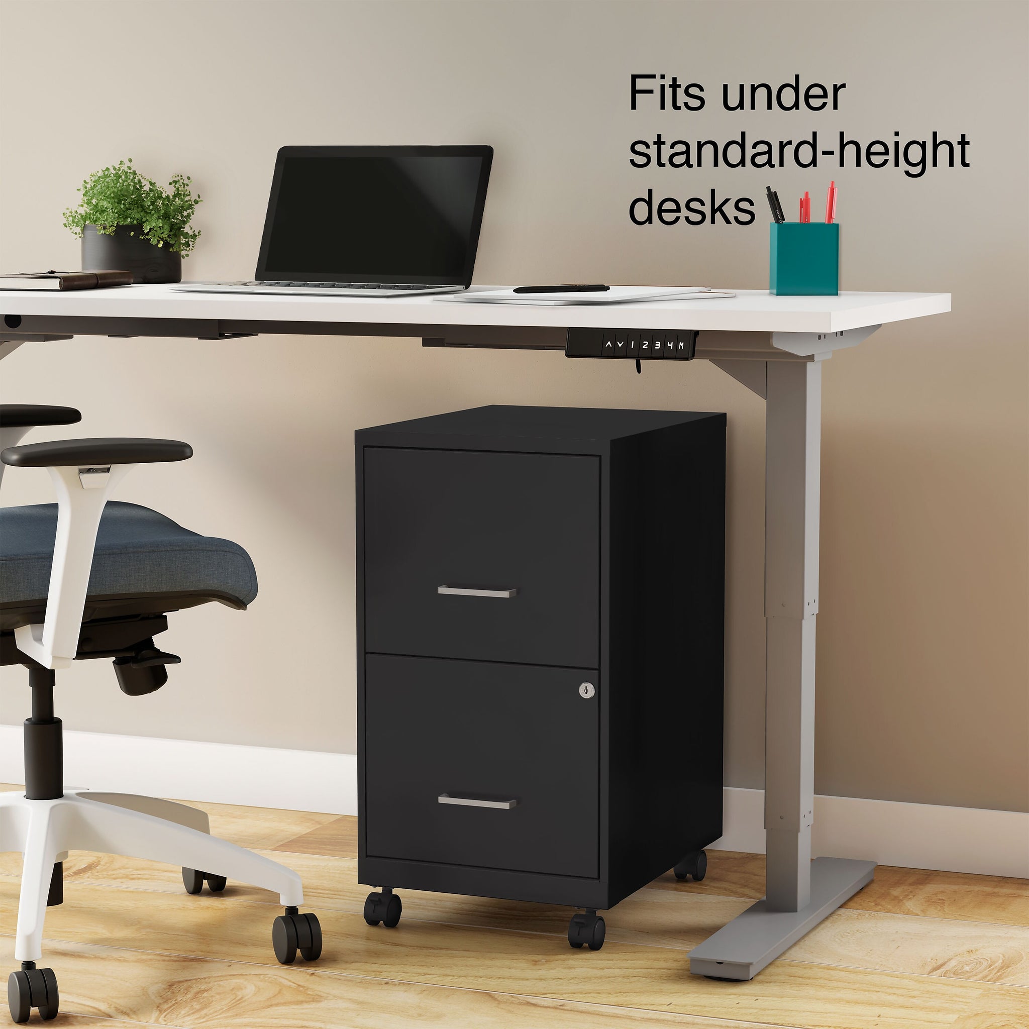 Staples 2-Drawer Light Duty Vertical File Cabinet, Locking, Letter, Black, 18