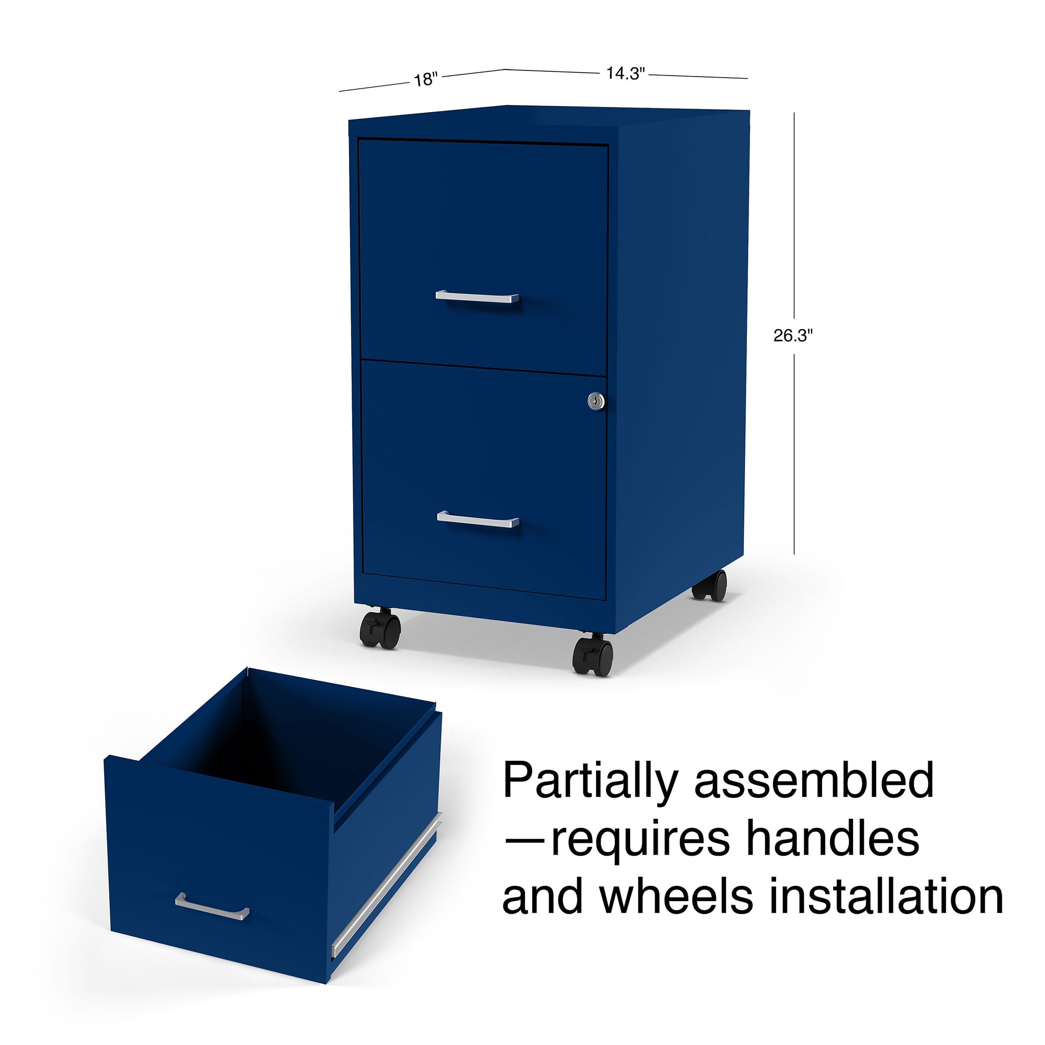 Staples 2-Drawer Light Duty Vertical File Cabinet, Locking, Letter, Blue, 18