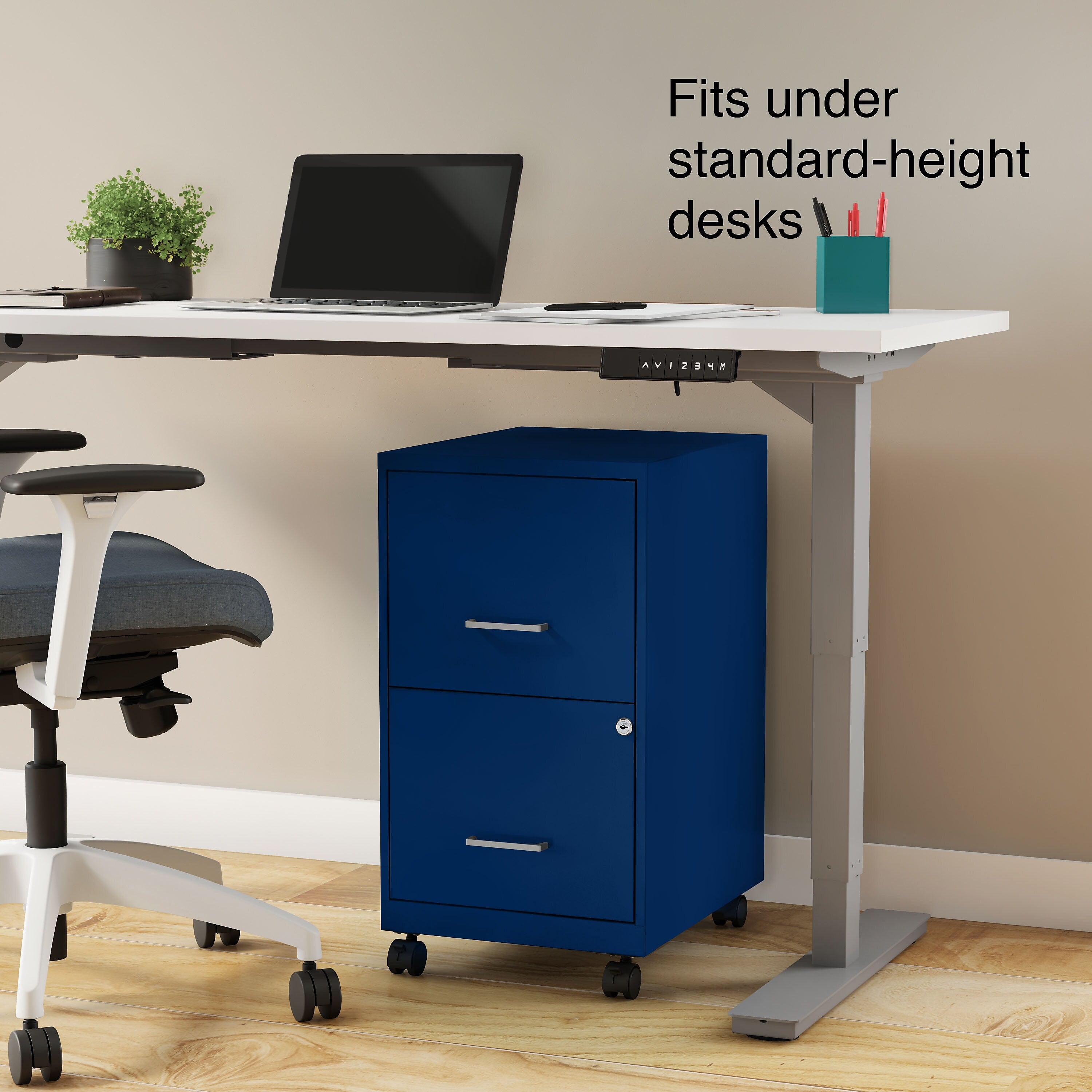 Staples 2-Drawer Light Duty Vertical File Cabinet, Locking, Letter, Blue, 18
