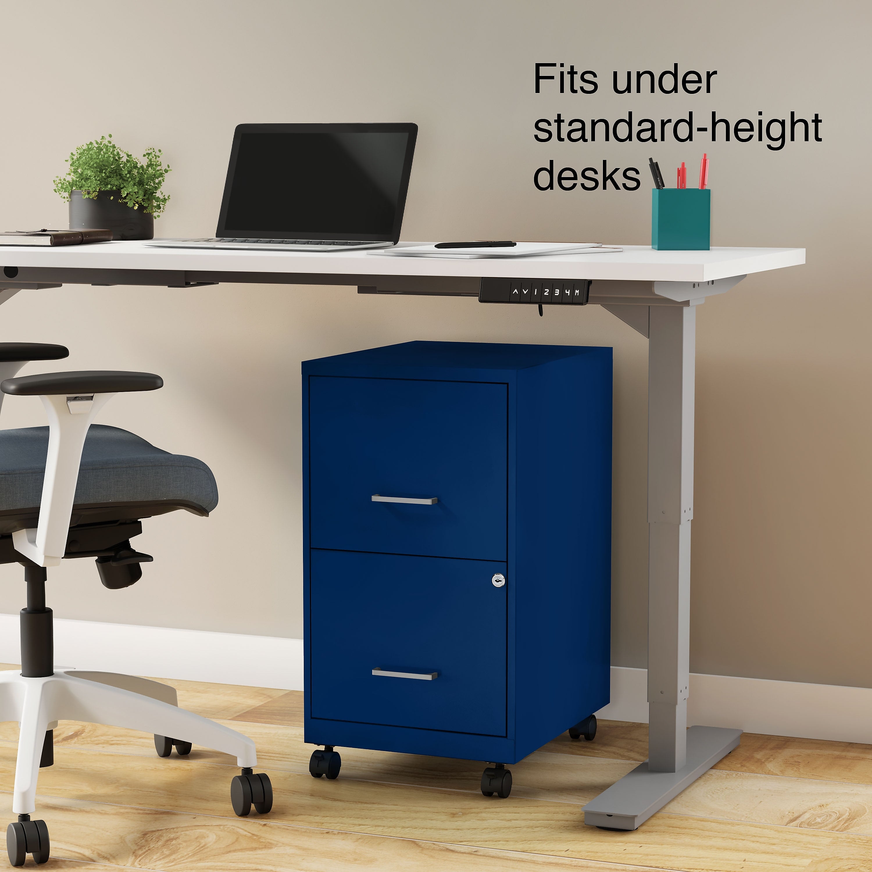 Staples 2-Drawer Light Duty Vertical File Cabinet, Locking, Letter, Blue, 18