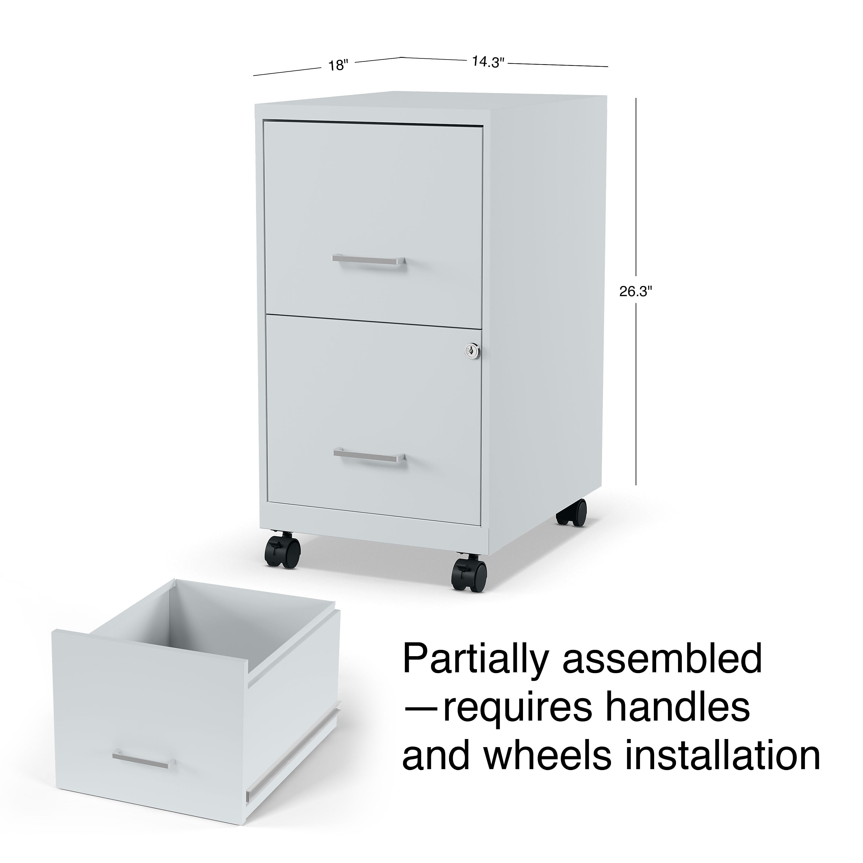 Staples 2-Drawer Light Duty Vertical File Cabinet, Locking, Letter, Gray, 18"