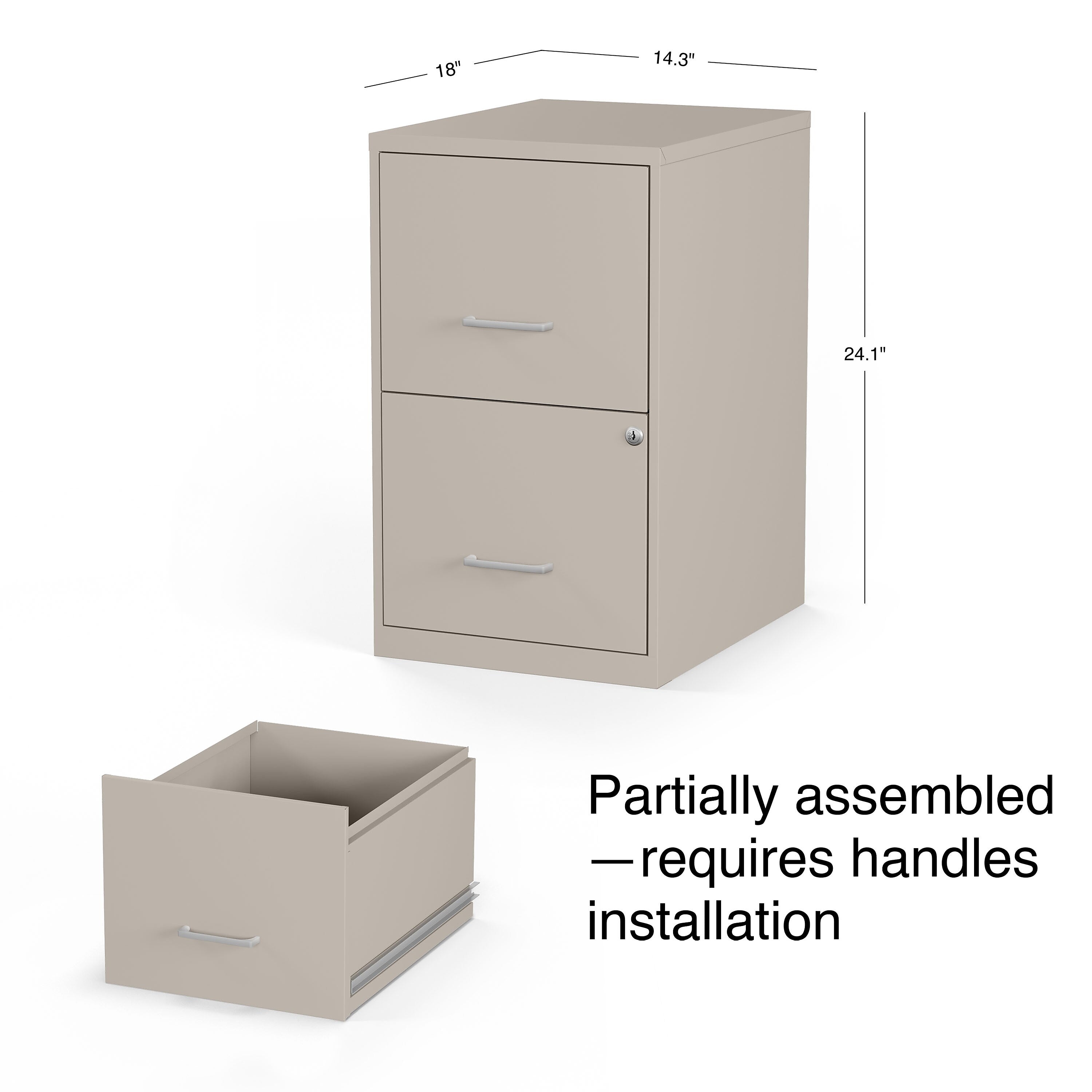 Staples 2-Drawer Light Duty Vertical File Cabinet, Locking, Letter, Putty, 18