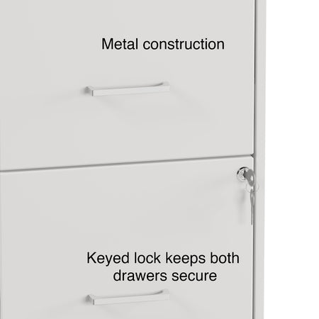 Staples® 2-Drawer Mobile Vertical File Cabinet, Letter Size, Lockable, 26.3"H x 14.3"W x 18.9"D, White