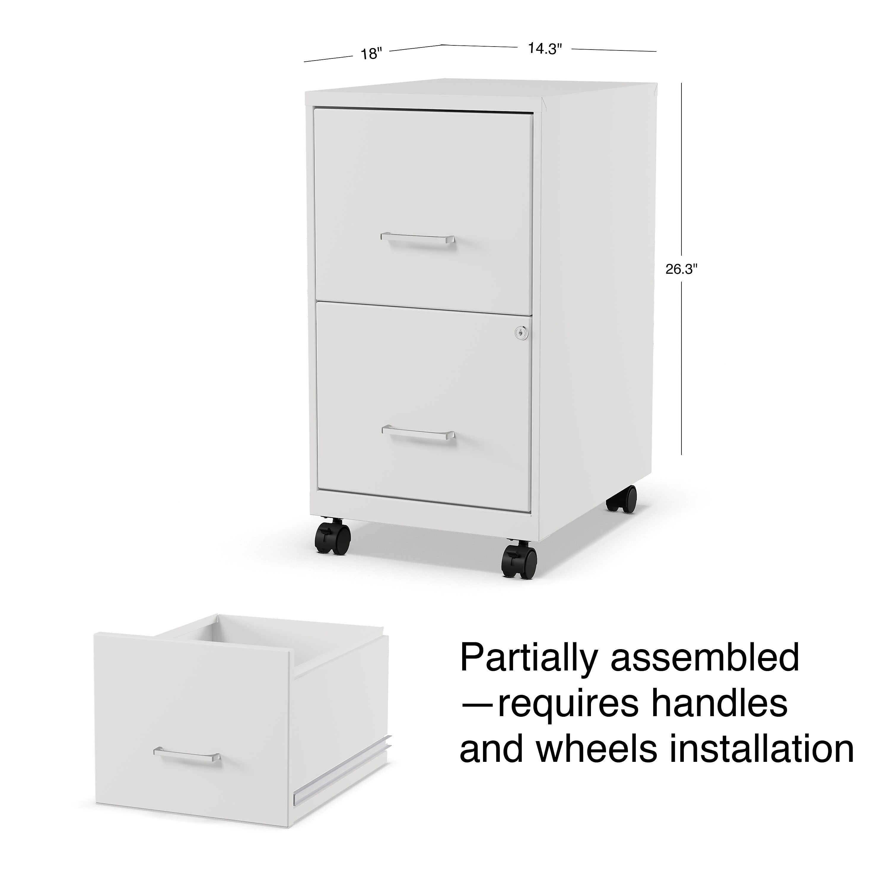 Staples® 2-Drawer Mobile Vertical File Cabinet, Letter Size, Lockable, 26.3"H x 14.3"W x 18.9"D, White