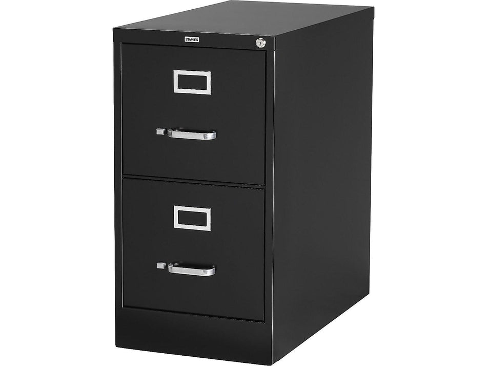 Staples 2-Drawer Vertical File Cabinet, Locking, Letter, Black, 25"D