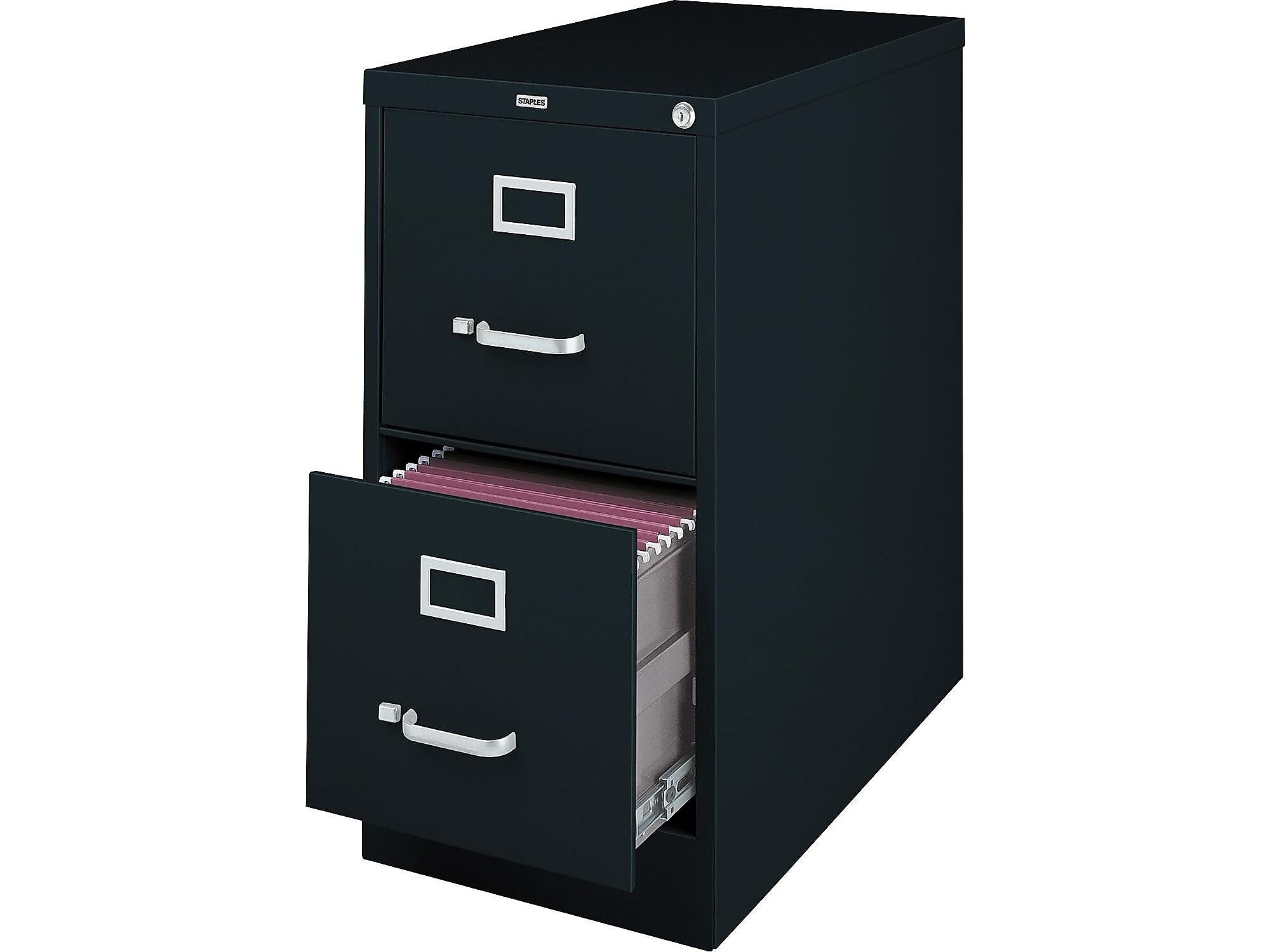 Staples 2-Drawer Vertical File Cabinet, Locking, Letter, Black, 25"D