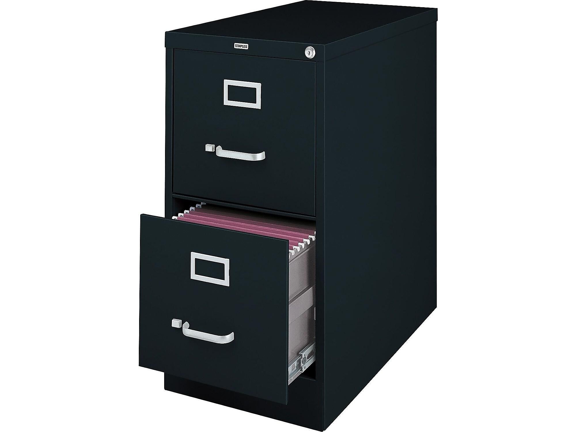 Staples 2-Drawer Vertical File Cabinet, Locking, Letter, Black, 25