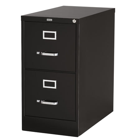 Staples 2-Drawer Vertical File Cabinet, Locking, Letter, Black, 26.5"D