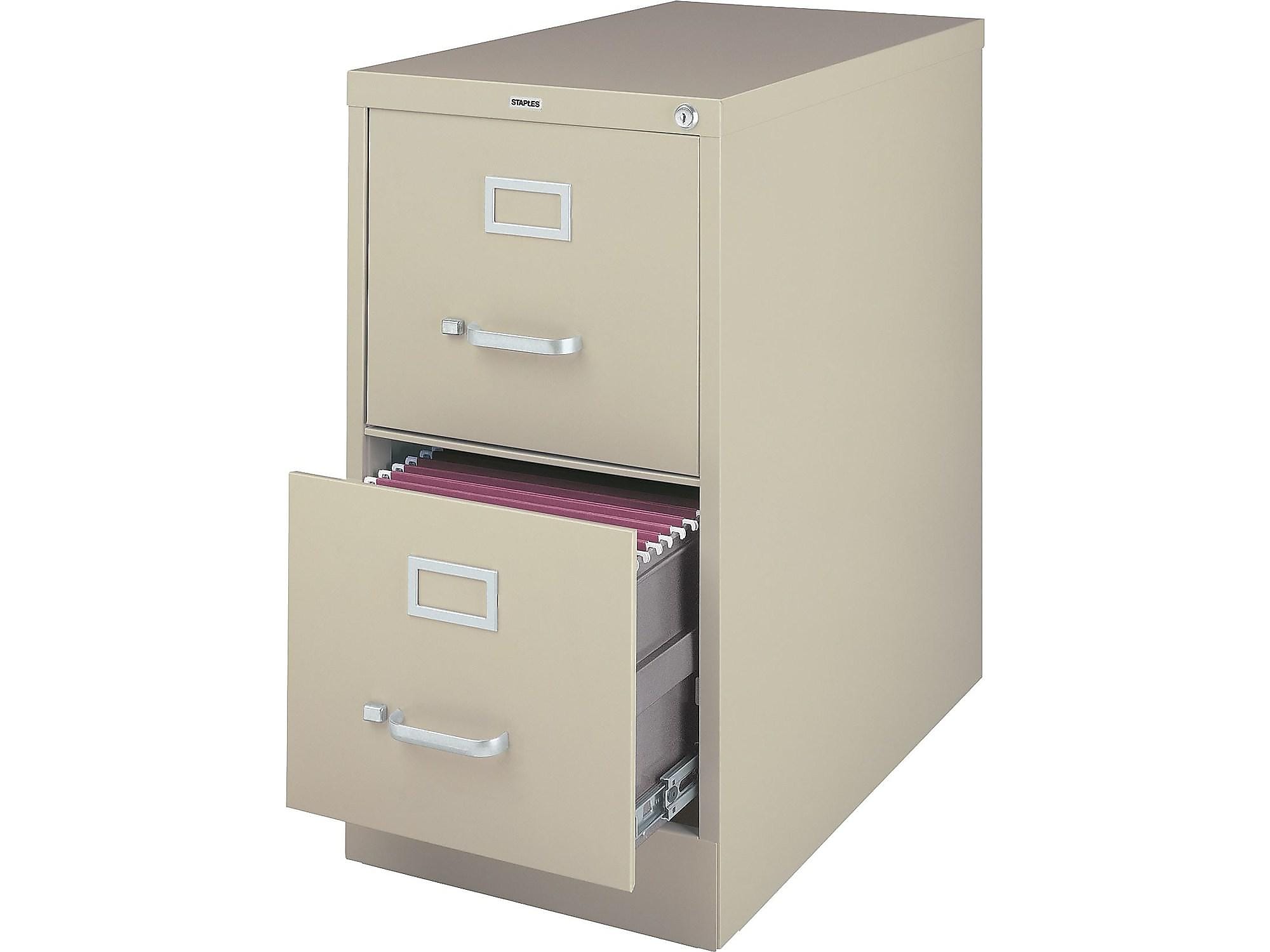 Staples 2-Drawer Vertical File Cabinet, Locking, Letter, Putty/Beige, 26.5"D