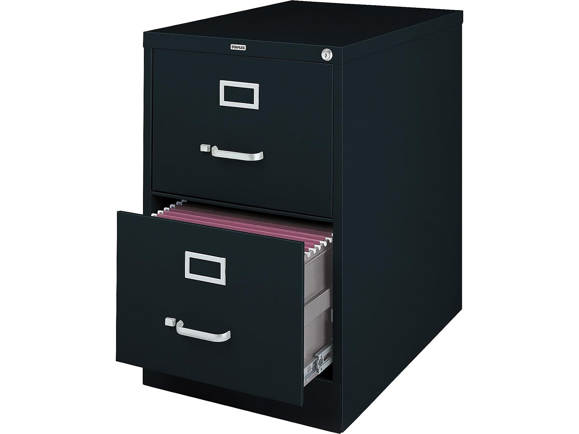 Staples 2 File Drawers Vertical File Cabinet, Locking, Black, Legal, 26.5"D