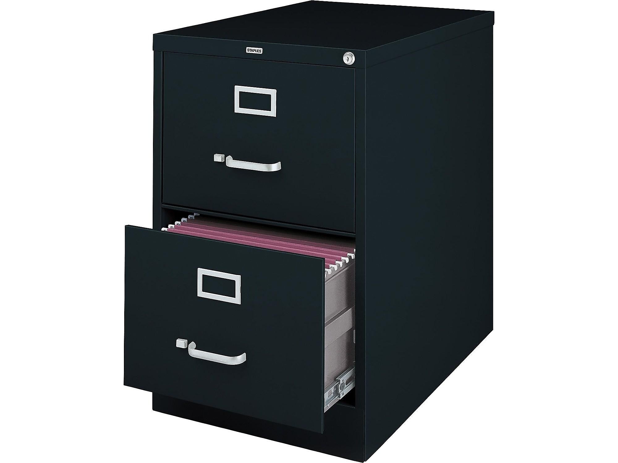 Staples 2 File Drawers Vertical File Cabinet, Locking, Black, Legal, 26.5