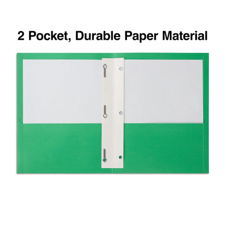 Staples 2-Pocket Folders with Fasteners, Green, 10/Pack