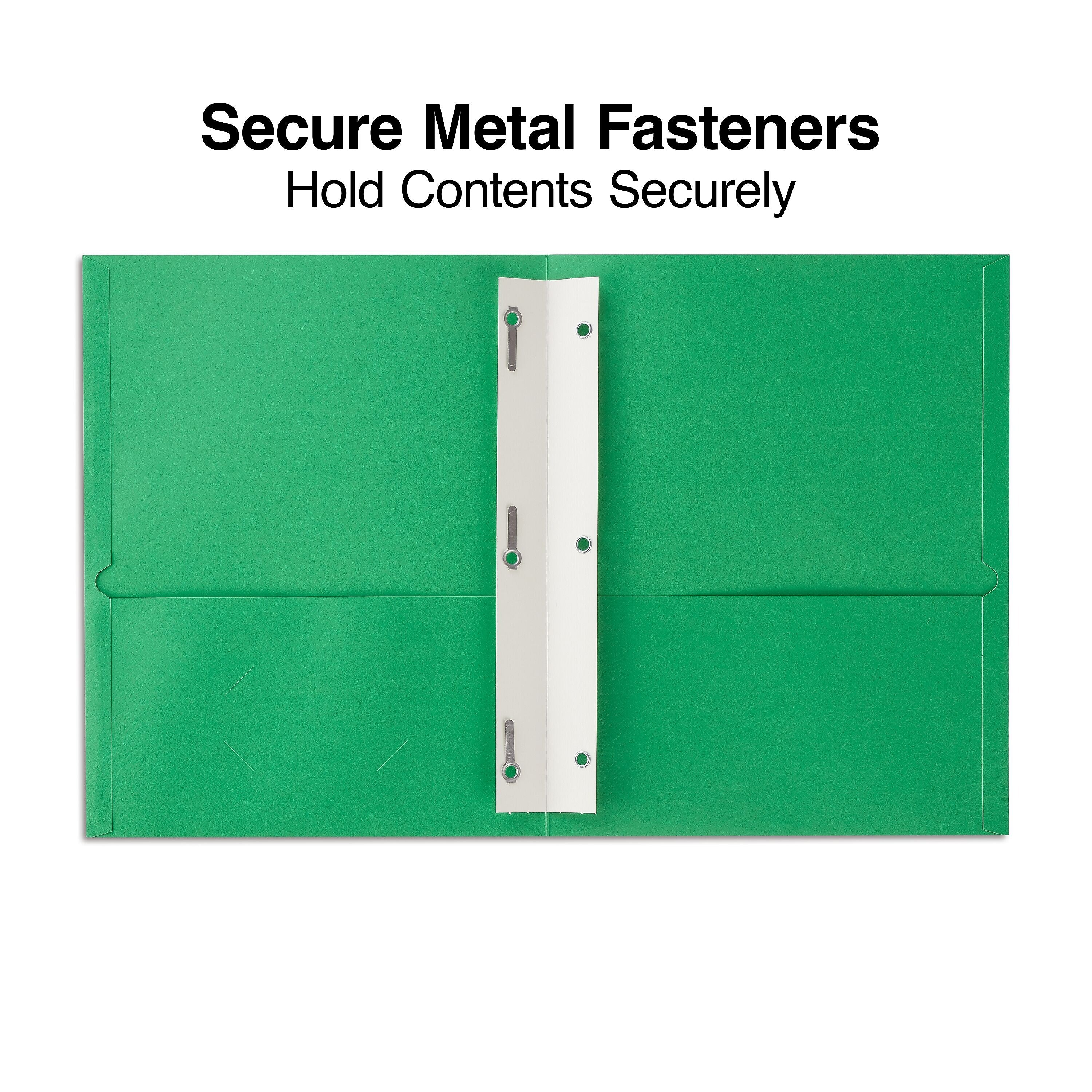 Staples 2-Pocket Folders with Fasteners, Green, 10/Pack